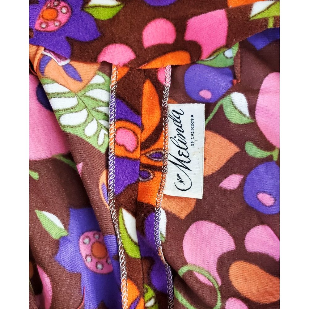 Vintage 60s 70s Womens Rare Psychedelic Floral Print Velour Jumpsuit Loungewear - Picture 10 of 13
